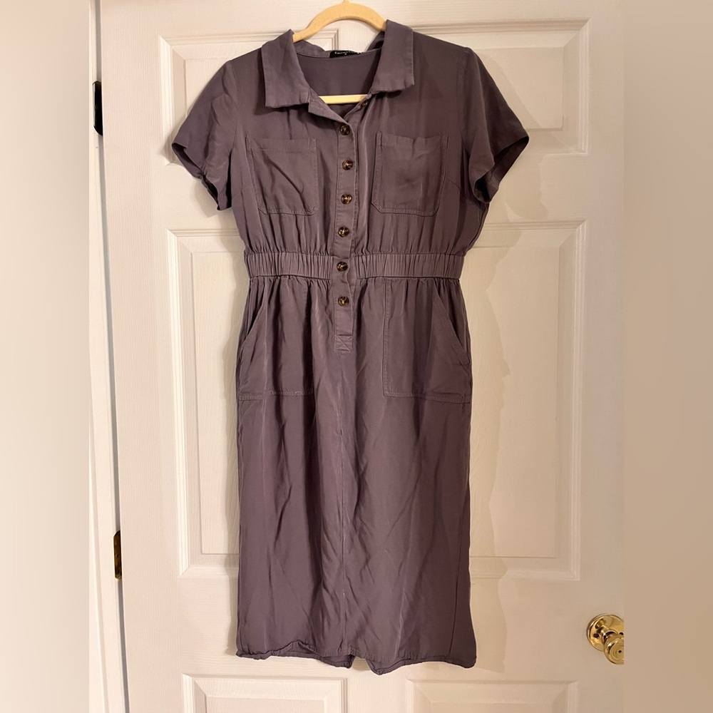 Emerson Lang blue gray button front chest pockets short sleeve women’s dress m‎